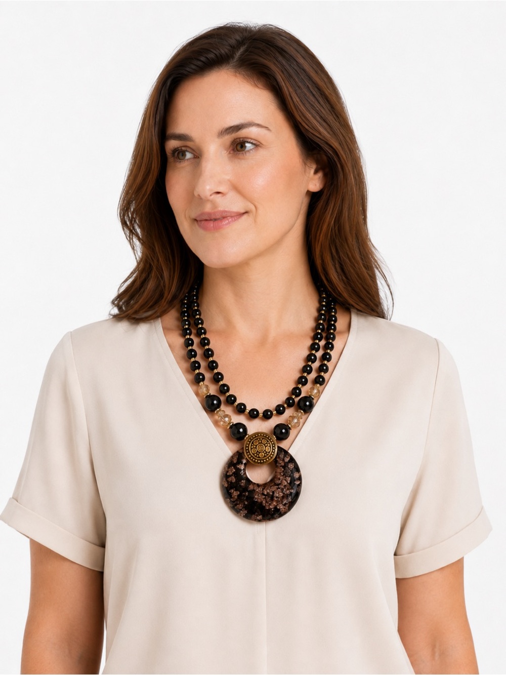 Black and Brown Statement Beaded Pendant Necklace